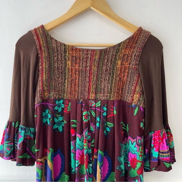 ANTHROPOLOGIE RITU KUMAR Floral Boho Dress Woman’s 3 (Medium) Elbow Sleeve - Picture 5 of 10